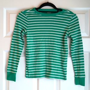 3/$15 - Gymboree L Green and White Striped Kids Long-Sleeved Pajama Shirt